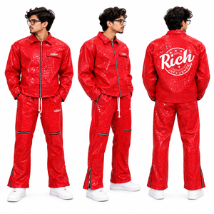 Chándal con Capucha Impermeable para Hombre, Ecológico, 100% Algodón, Estampado con Patrón de Piel de Serpiente Roja, Manga Larga, Ropa de Calle para Invierno - Product Image 1