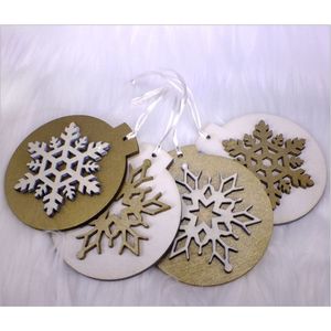 Vente en gros d'ornements de Noël en bois personnalisés en forme de flocon de neige, décorations de Noël en bois peintes en or et blanc, décorations de Noël pour la maison - Product Image 1