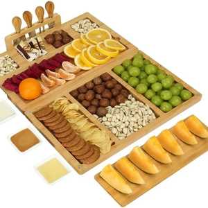 Ensemble de planches à fromage en bois d'acacia de qualité supérieure avec tiroir à couteaux, écologique, compatible lave-vaisselle, plateau de service pour charcuterie, plateau à collations, bols - Product Image 6