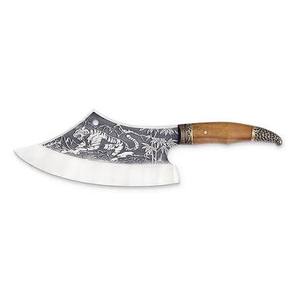 Cuchillo Vikingo Seax Hecho a Mano con Grabado de Tigre, Cuchillo de Caza y Supervivencia, Hoja de Acero con Alto Contenido de Carbono, Borde Recto, Mango de Madera, ODM - Product Image 1