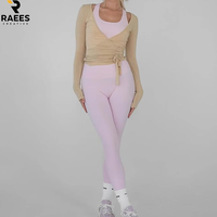 Haut de yoga croisé à nouer devant pour femme, manches longues, coupe courte, col en V, pour la gym, le ballet et le Pilates, vêtement de sport