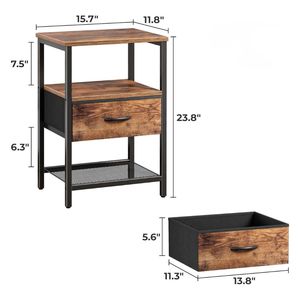 Nightstand with Fabric Drawer, Rustic Brown <b>Side</b> <b>Table</b> with Metal Frame <b>Storage</b> Cabinet for Bedroom and Living Room - Product Image 2
