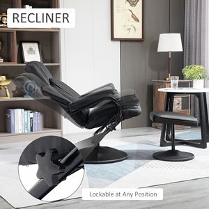 Poltrona Reclinabile Girevole Nera in Pelle PU con Poggiapiedi, USB e Funzione Massaggio per Soggiorno, Ufficio e Camera da Letto - Product Image 4