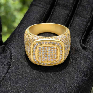 Moissanite Gold <b>Signet</b> <b>Ring</b> Iced Out Square Cushion Face Luxury Hip Hop Statement Jewelry for Men <b>Women</b> - Product Image 6