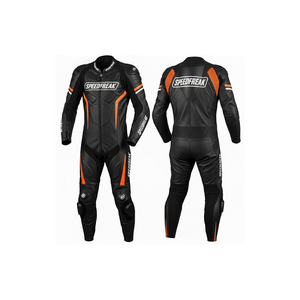 Combinaison de course moto Speedfreak en cuir noir et orange, manches longues, pour homme adulte, toutes saisons, coupe-vent - Product Image 3