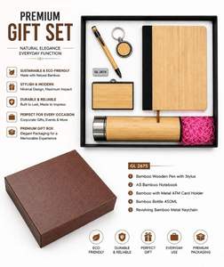 Bamboo Wooden Corporate <b>Gift</b> Set With A5 Notebook Stylus Pen <b>Bottle</b> Card Holder And Revolving Keychain <b>Gift</b> <b>Box</b> Business - Product Image 1