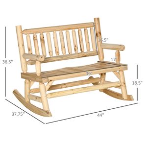 Sillón mecedora de madera resistente para 2 personas con diseño de tronco, sofá de jardín para patio y patio trasero, asientos anchos curvos, aspecto natural - Product Image 3