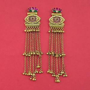Pendientes de araña étnicos chapados en oro con piedras de circonita y diseño floral para mujer, joyería de boda - Product Image 2