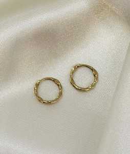 Textured Wave <b>Hoop</b> <b>Earrings</b> Modern Minimalist Delicate Plain Everyday Wear Luxury Latch Back Women 14K <b>Solid</b> Gold Gift Christian - Product Image 1