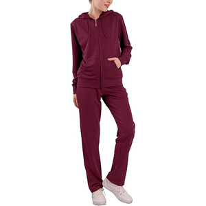 Survêtement à capuche uni pour femme avec fermeture éclair intégrale, poches latérales, décontracté, extensible dans quatre directions, écologique, respirant, en polyester pour l'hiver - Product Image 1