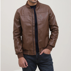 Chaqueta de cuero genuino de alta calidad hecha a medida, precio al por mayor, estilo popular de invierno, chaqueta de cuero con cremallera a la moda para hombre - Product Image 1