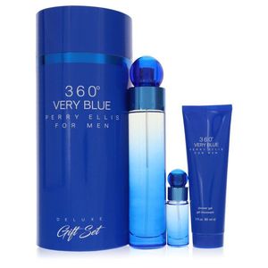 Coffret cadeau de parfum Very Blue 360, 3,4 oz d'eau de toilette en vaporisateur, 0,25 oz de mini vaporisateur d'eau de toilette, 3 oz de gel douche, parfum pour le bain et la douche - Product Image 1