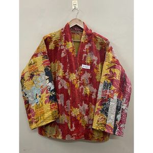 Handmade 100% Cotton Patchwork kantha <b>Kimono</b> <b>Jacket</b> Full Sleeve Shawl Collar Eco-Friendly Women's Wear <b>jacket</b> - Product Image 5