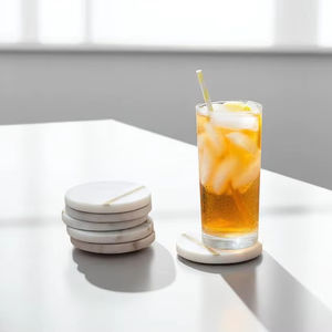 Sous-verre rond en marbre blanc, fait main, en pierre naturelle, décoration de table - Product Image 1