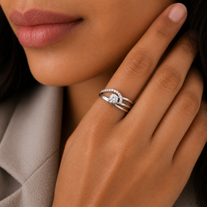 925 Sterling <b>Silver</b> Womens <b>Solitaire</b> <b>Ring</b> with Round Cut Cubic Zirconia Center Stone Split Shank Pave Band Modern Elegant Design - Product Image 5
