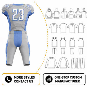 Ensemble Maillot et Pantalon de Football Américain Personnalisé Sublimé pour Homme – Col en V, Gris Bleu, Anti-humidité, Coupe Ajustée - Product Image 4