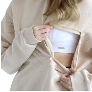 Sweat à capuche de grossesse oversize en molleton polyester/coton uni, confortable, décontracté, respirant, avec accès facile - Product Image 4