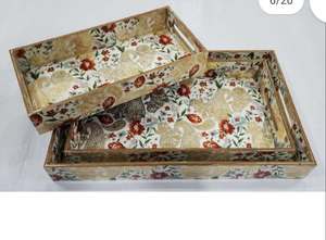 Christmas Gifts MDF Nesting tray Set Enamel Floral Print For Home Decor Breakfast Wedding & Housewarming Decorative Tray Set - Product Image 2