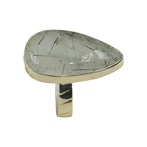 Anillo de Cuarzo Rutilado Negro, Plata de Ley 925, Hecho a Mano, con Gema en Forma de Lágrima, Anillo de Diseño, Regalo de Joyería para Mujer - Product Image 1