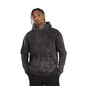 Sudadera con Capucha de Punto para Hombre, Estilo Oversize, Lavada, Color Negro Sólido, Informal, para Otoño - Product Image 1
