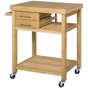 Carrello da Cucina Moderno ed Ecologico in Bambù con 2 Cassetti e Ripiani Aperti su Ruote per Maggiore Durabilità - Product Image 1