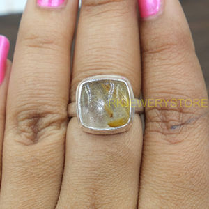Anillo de Cuarzo Rutilado Dorado, Anillo de Plata de Ley 925, Anillo de Declaración, Anillo de Promesa para Ella, Anillo de Piedra Dorada, Regalo de Navidad para Esposa - Product Image 3