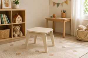 Chaise pour enfants DISICO Crème Blanc 450x320x350mm Design carré minimaliste Chaise en bois durable pour enfants - Product Image 6