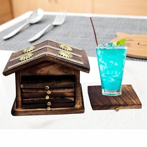 Wooden Tea <b>Coaster</b> Set Hut Shape Handmade Wood <b>Coaster</b> Plates <b>for</b> Tea Coffee Hot <b>Drinks</b> Home Office Table Decor - Product Image 3
