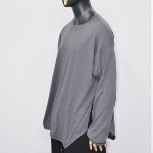 T-shirt long à manches longues en jersey 100 % coton épais pour homme SME, coupe latérale, sans logo, coupe ample et oversize - Product Image 2