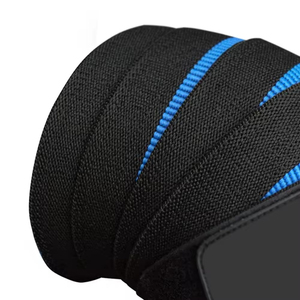 Genouillère de musculation réglable noire et bleue à rayures, respirante, avec fermeture auto-agrippante, unisexe, pour le soutien sportif - Product Image 4