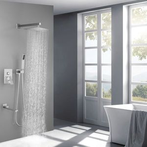 Set Doccia Lusso Quadrato da 10 Pollici con Miscelatore a Pioggia per Bagno - Product Image 5