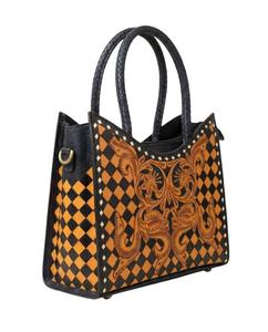 Trending Genuine Leather Handmade Checkered Western Speedy Handtooled <b>Bags</b> Vintage Women Fashion Bohemian Waterproof ZIP Closure - Product Image 2