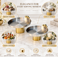 Ensemble moderne de 2 supports à pâtisserie en acier inoxydable, design perlé, base ronde dorée avec un aspect décoratif pour la pâtisserie à la maison
