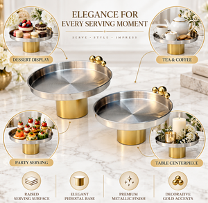 Modern Set of 2 Pastry Serveware Stainless Steel Cake Stand Beaded Design Set Round Gold Base with Decorative Look for Home Bake - Product Image 4