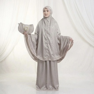Luxury Muslim Women Prayer Dress Silk Satin Embroidery Lace Telekung Abaya Kaftan Islam Mukena Ramadan Clothing Set With Handbag - Product Image 2