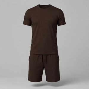 2026 Wholesale Summer Men's Casual Shorts <b>Set</b> Plain Color Solid 100% Cotton Jersey Quick Dry Knitted Customized Logo <b>Twin</b> <b>Set</b> - Product Image 2