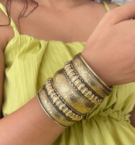 Royal Classic Brass Cuff Chunky Stack Bangle Wedding Party Festive Adjustable Chic Antique Finished Statement Jewelry <b>Bracelet</b> - Product Image 1