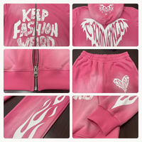 Conjunto Unisex de Sudadera con Capucha y Pantalones Anchos de Felpa de Algodón de 420g, Estilo Gótico Hip Hop, Color Rosa, con Estampado Digital Personalizado Y2K