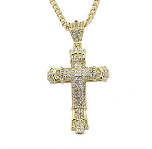 Collier pendentif croix Hip Hop pour homme, plaqué or et argent, serti de pierres, avec chaîne tennis, idéal comme cadeau, disponible au meilleur prix - Product Image 1