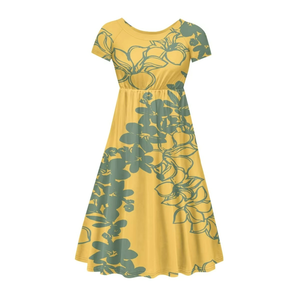 Robe élégante à manches courtes pour femme, motif floral hawaïen imprimé sur commande, personnalisation exclusive, pour usage quotidien - Product Image 1