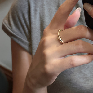 Bague torsadée en argent sterling S925, style coréen, contraste or et argent, simple, tendance, rétro, vente en gros - Product Image 2