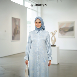 Vestido Gamis de Satén para Mujeres Musulmanas Irlandesas Shouqin, Elegante, Antiarrugas, con Estampado Floral, Cuello Camisero, Botones Delanteros, para Lactancia - Product Image 3
