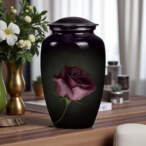 Purple Rose Print Cremation Urn Decorative <b>Keepsake</b> <b>Ashes</b> Jar Custom Color Metal Memorial Vessel <b>for</b> Adult - Product Image 1