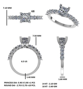 Bague de fiançailles en or jaune 14 carats avec diamant de laboratoire taille princesse, sertie à griffes, bijou pour anniversaire de mariage - Product Image 6