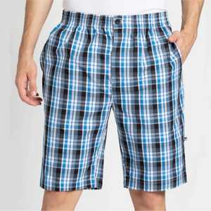 Pantalones Cortos Bermuda a Cuadros para Hombre, Cintura Elástica, Diseño a Cuadros, Tela Tejida, Bolsillos, Corte Medio - Product Image 1