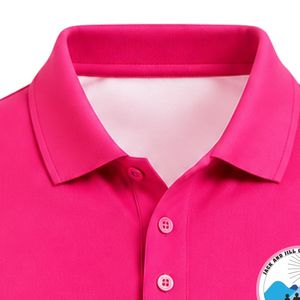 Polo rose vif à empiècements croisés blancs, manches courtes, col, haut décontracté, uniforme, couleur contrastante, broderie personnalisée, vêtement de sport - Product Image 6