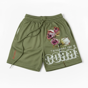 Custom Logo Double <b>Layer</b> Design Olive Green Mesh Shorts Lining Summer Sublimation Blank Short Men 5 Inch Mesh Shorts Manufacture - Product Image 1