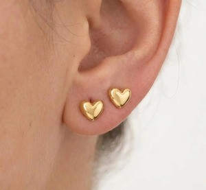 Heart <b>Stud</b> Earrings Yellow Gold Plated Classic Style Everyday Wear Unisex Jewelry - Product Image 3