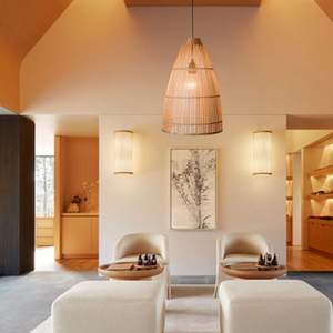 Lampe de plafond en bambou et rotin tendance, éclairage artisanal durable pour maison moderne - Product Image 5