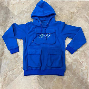 Custom Men Royal Blue <b>Cargo</b> Tracksuit Heavyweight Fleece Hoodie Tech <b>Pants</b> Set Mens Streetwear Embroidery Jogger Suit Sets - Product Image 2